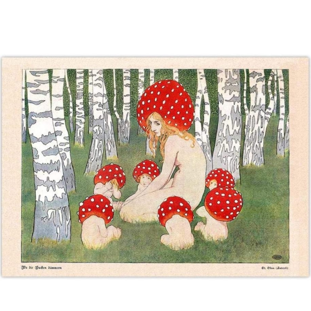 Mother Mushroom with Children art print on canvas